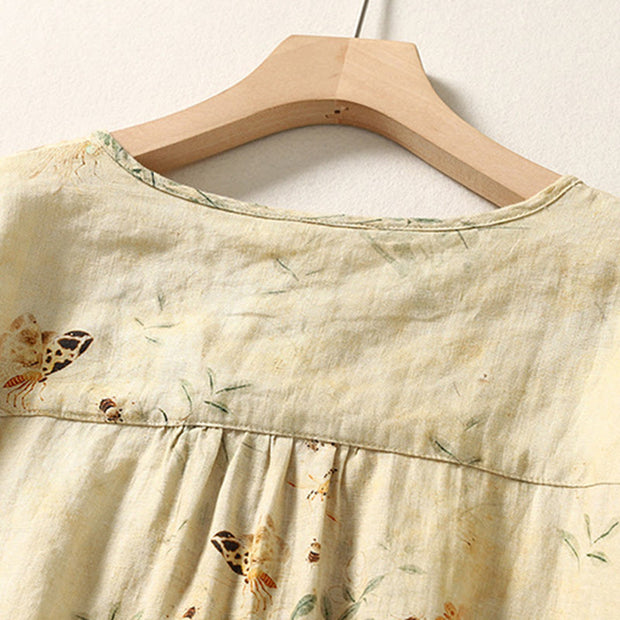 Buddha Stones Commute Chinese Frog-Button Long Lantern Sleeve Women's Cotton Linen Shirt - image 5