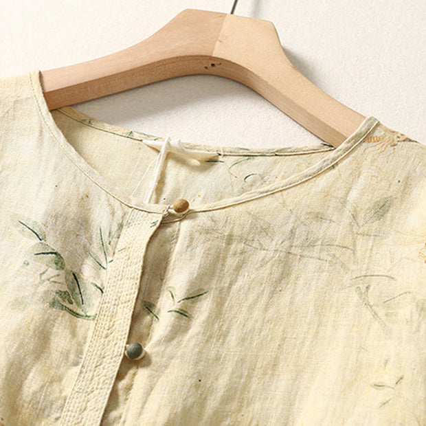 Buddha Stones Commute Chinese Frog-Button Long Lantern Sleeve Women's Cotton Linen Shirt - image 3