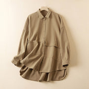 Buddha Stones Fall Irregular Design Long Sleeve Women's Cotton Lapel Shirt With Pockets - Khaki - US14，UK/AU18，EU46 (2XL) - image 1