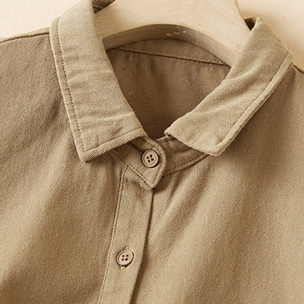 Buddha Stones Fall Irregular Design Long Sleeve Women's Cotton Lapel Shirt With Pockets - image 3