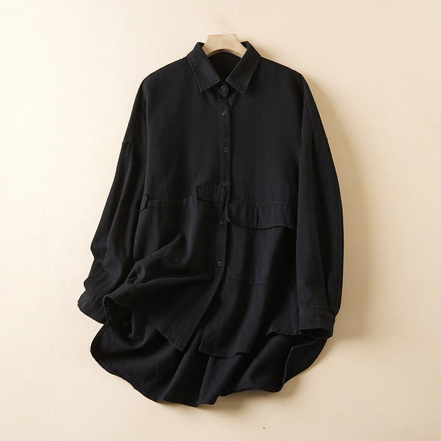 Buddha Stones Fall Irregular Design Long Sleeve Women's Cotton Lapel Shirt With Pockets - Black - US14，UK/AU18，EU46 (2XL) - image 16
