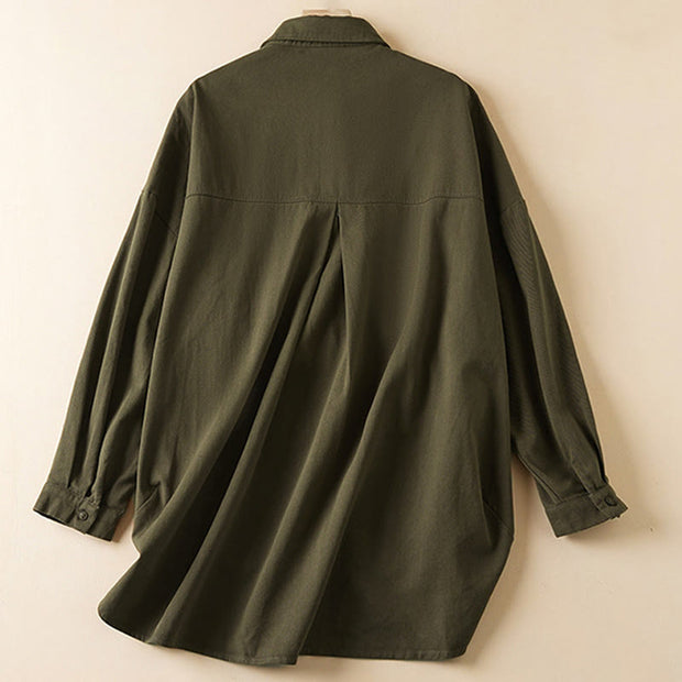 Buddha Stones Fall Irregular Design Long Sleeve Women's Cotton Lapel Shirt With Pockets - image 11