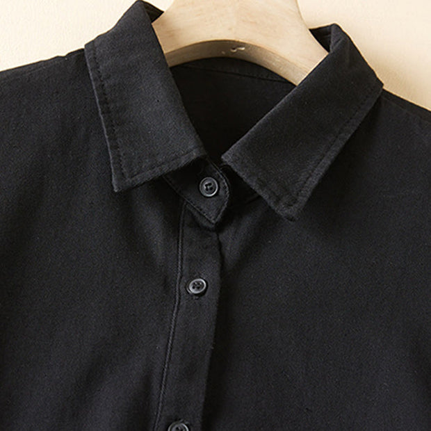 Buddha Stones Fall Irregular Design Long Sleeve Women's Cotton Lapel Shirt With Pockets - image 18