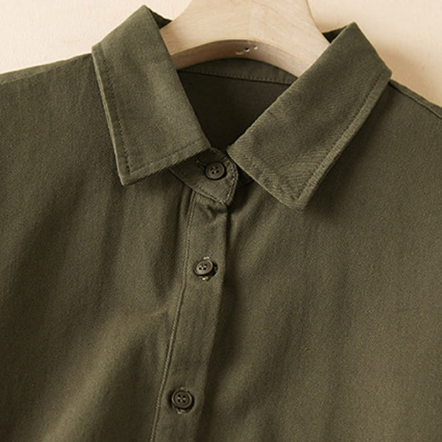 Buddha Stones Fall Irregular Design Long Sleeve Women's Cotton Lapel Shirt With Pockets - image 12