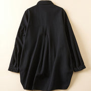 Buddha Stones Fall Irregular Design Long Sleeve Women's Cotton Lapel Shirt With Pockets - image 17