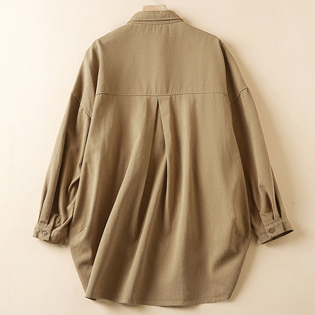Buddha Stones Fall Irregular Design Long Sleeve Women's Cotton Lapel Shirt With Pockets - image 2