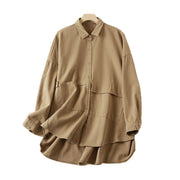 Buddha Stones Fall Irregular Design Long Sleeve Women's Cotton Lapel Shirt With Pockets - image 9