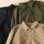 Buddha Stones Fall Irregular Design Long Sleeve Women's Cotton Lapel Shirt With Pockets - image 21