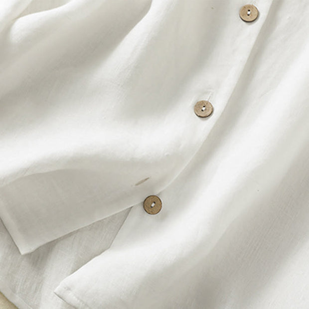 Buddha Stones Casual Spring Plain Buttons Design V-Neck Long Sleeve Women's Cotton Linen Shirt - image 16