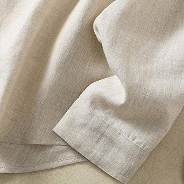 Buddha Stones Casual Spring Plain Buttons Design V-Neck Long Sleeve Women's Cotton Linen Shirt - image 8