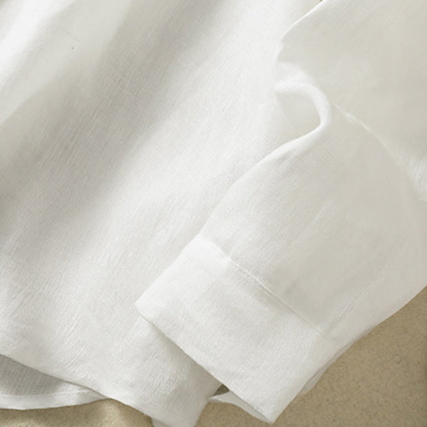Buddha Stones Casual Spring Plain Buttons Design V-Neck Long Sleeve Women's Cotton Linen Shirt - image 18