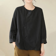 Buddha Stones Spring Plain Asymmetry Design Long Sleeve Women's Cotton Linen Jacket With Pockets - image 23