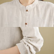 Buddha Stones Casual Solid Color Front Buttons Design Long Sleeve Women's Cotton Linen Jacket - image 7