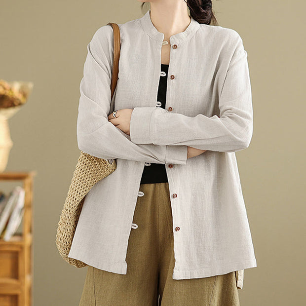 Buddha Stones Casual Solid Color Front Buttons Design Long Sleeve Women's Cotton Linen Jacket - image 4