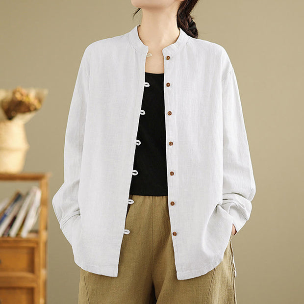 Buddha Stones Casual Solid Color Front Buttons Design Long Sleeve Women's Cotton Linen Jacket - White - US14，UK/AU18，EU46 (2XL) - image 10