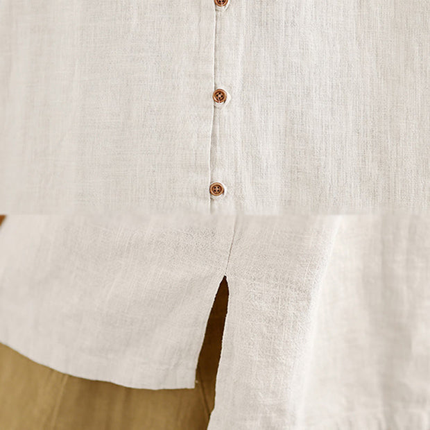 Buddha Stones Casual Solid Color Front Buttons Design Long Sleeve Women's Cotton Linen Jacket - image 8
