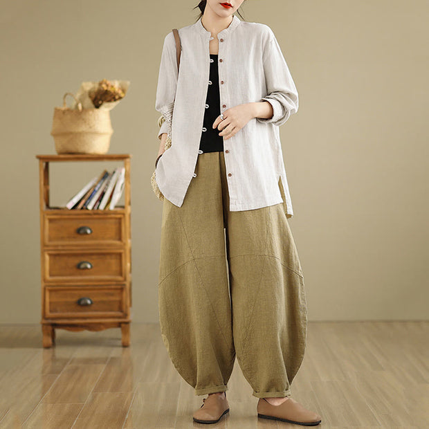 Buddha Stones Casual Solid Color Front Buttons Design Long Sleeve Women's Cotton Linen Jacket - image 6