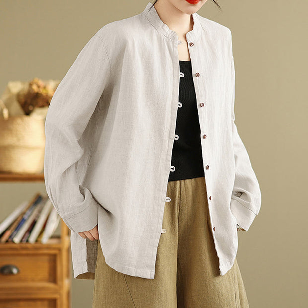 Buddha Stones Casual Solid Color Front Buttons Design Long Sleeve Women's Cotton Linen Jacket - Linen - US14，UK/AU18，EU46 (2XL) - image 1