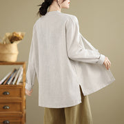 Buddha Stones Casual Solid Color Front Buttons Design Long Sleeve Women's Cotton Linen Jacket - image 3