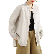 Buddha Stones Casual Solid Color Front Buttons Design Long Sleeve Women's Cotton Linen Jacket - image 9