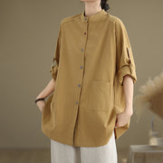 Buddha Stones Commute Casual Pure Color Long Sleeve Women's Cotton Linen Jacket With Pocket - image 4