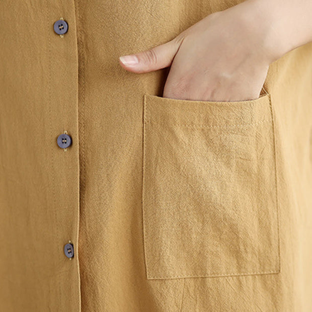 Buddha Stones Commute Casual Pure Color Long Sleeve Women's Cotton Linen Jacket With Pocket - image 10