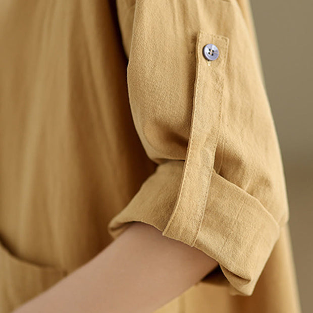 Buddha Stones Commute Casual Pure Color Long Sleeve Women's Cotton Linen Jacket With Pocket - image 9