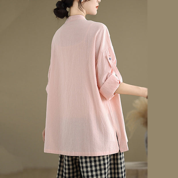 Buddha Stones Commute Casual Pure Color Long Sleeve Women's Cotton Linen Jacket With Pocket - image 21