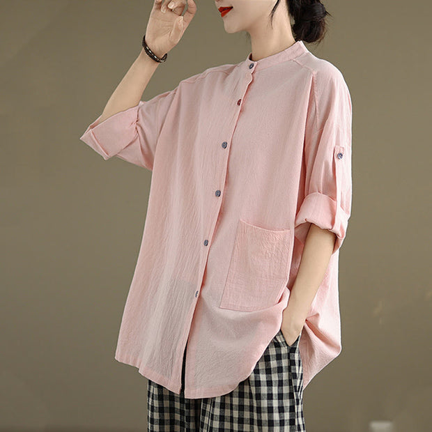 Buddha Stones Commute Casual Pure Color Long Sleeve Women's Cotton Linen Jacket With Pocket - image 20