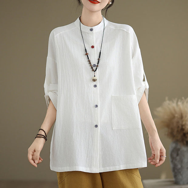Buddha Stones Commute Casual Pure Color Long Sleeve Women's Cotton Linen Jacket With Pocket - White - US14，UK/AU18，EU46 (2XL) - image 12