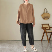 Buddha Stones Commute Spring Plain Half Buttons Simple Design Women's Cotton Linen Shirt - image 16