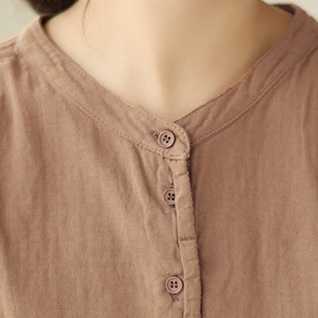 Buddha Stones Commute Spring Plain Half Buttons Simple Design Women's Cotton Linen Shirt - image 18