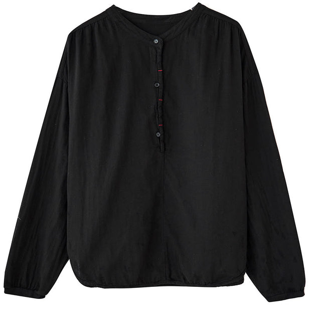 Buddha Stones Commute Spring Plain Half Buttons Simple Design Women's Cotton Linen Shirt - image 7