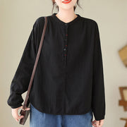 Buddha Stones Commute Spring Plain Half Buttons Simple Design Women's Cotton Linen Shirt - image 4