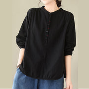 Buddha Stones Commute Spring Plain Half Buttons Simple Design Women's Cotton Linen Shirt - image 2