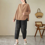 Buddha Stones Commute Spring Plain Half Buttons Simple Design Women's Cotton Linen Shirt - image 17