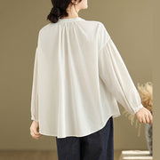 Buddha Stones Commute Plain Half Buttons Accordion Pleats Design Women's Cotton Linen Shirt - image 20