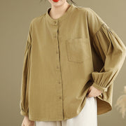 Buddha Stones Commute Plain Half Buttons Accordion Pleats Design Women's Cotton Linen Shirt - image 2
