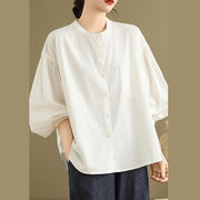 Buddha Stones Commute Plain Half Buttons Accordion Pleats Design Women's Cotton Linen Shirt - image 23