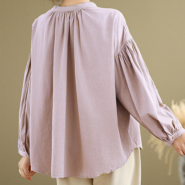 Buddha Stones Commute Plain Half Buttons Accordion Pleats Design Women's Cotton Linen Shirt - image 14