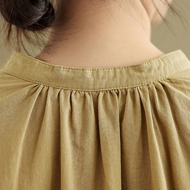 Buddha Stones Commute Plain Half Buttons Accordion Pleats Design Women's Cotton Linen Shirt - image 9