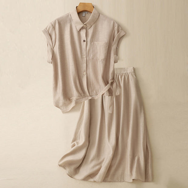 Buddha Stones 2Pcs Shirt Top 7-8 Length Skirt With Pockets Cotton Linen Clothing Women's Set - Wheat - US8-10，UK/AU12-14，EU40-42 (2XL) - image 15