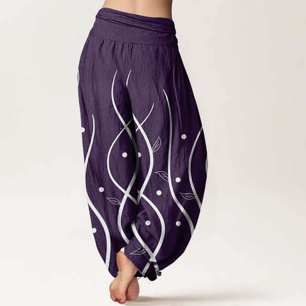 Buddha Stones Casual Minimalist Vine Leaf Pattern Women's Elastic Waist Harem Pants