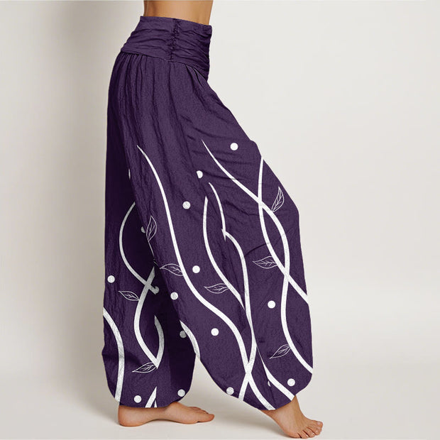 Buddha Stones Casual Minimalist Vine Leaf Pattern Women's Elastic Waist Harem Pants