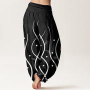 Buddha Stones Casual Minimalist Vine Leaf Pattern Women's Elastic Waist Harem Pants