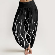 Buddha Stones Casual Minimalist Vine Leaf Pattern Women's Elastic Waist Harem Pants