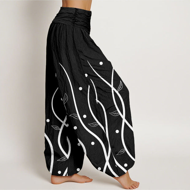 Buddha Stones Casual Minimalist Vine Leaf Pattern Women's Elastic Waist Harem Pants