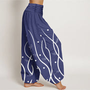 Buddha Stones Casual Minimalist Vine Leaf Pattern Women's Elastic Waist Harem Pants