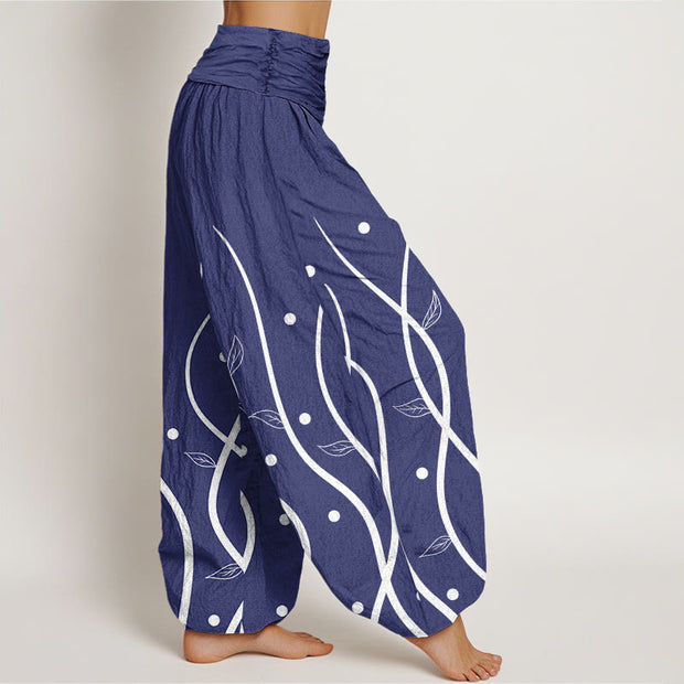 Buddha Stones Casual Minimalist Vine Leaf Pattern Women's Elastic Waist Harem Pants