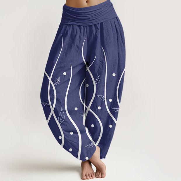 Buddha Stones Casual Minimalist Vine Leaf Pattern Women's Elastic Waist Harem Pants